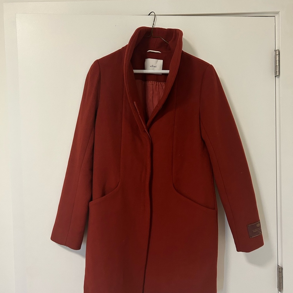 Wilfred Red Cocoon Wool Cashmere Coat XS - Classic Tailored Trench Design